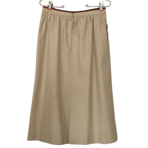 Celine Vintage Linen Skirt British Tan Leather Trim Made in France Small 28” - Picture 4 of 9